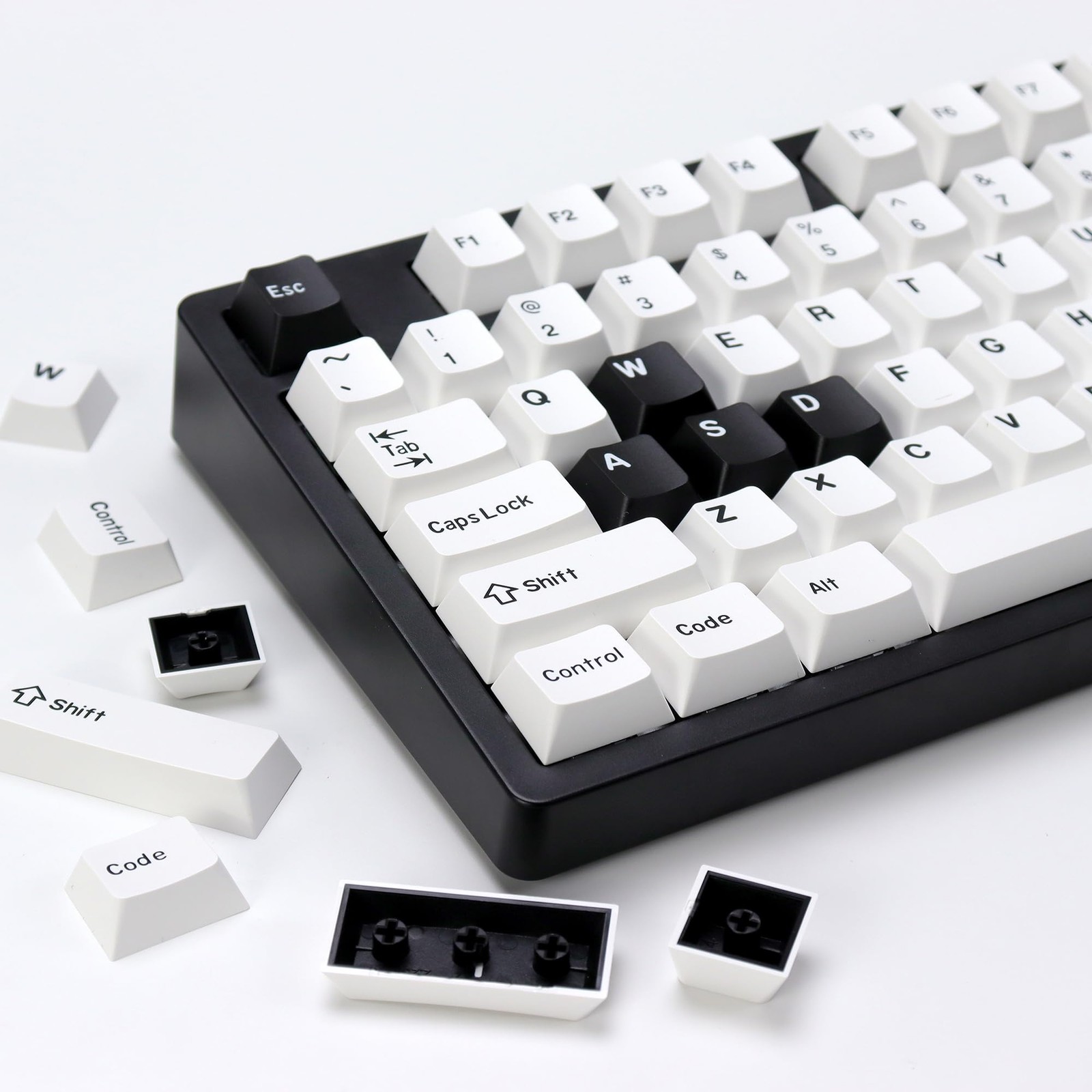 174 PCS White Black Bow PBT Double Shot Keycaps Cherry Profile 60 Percent