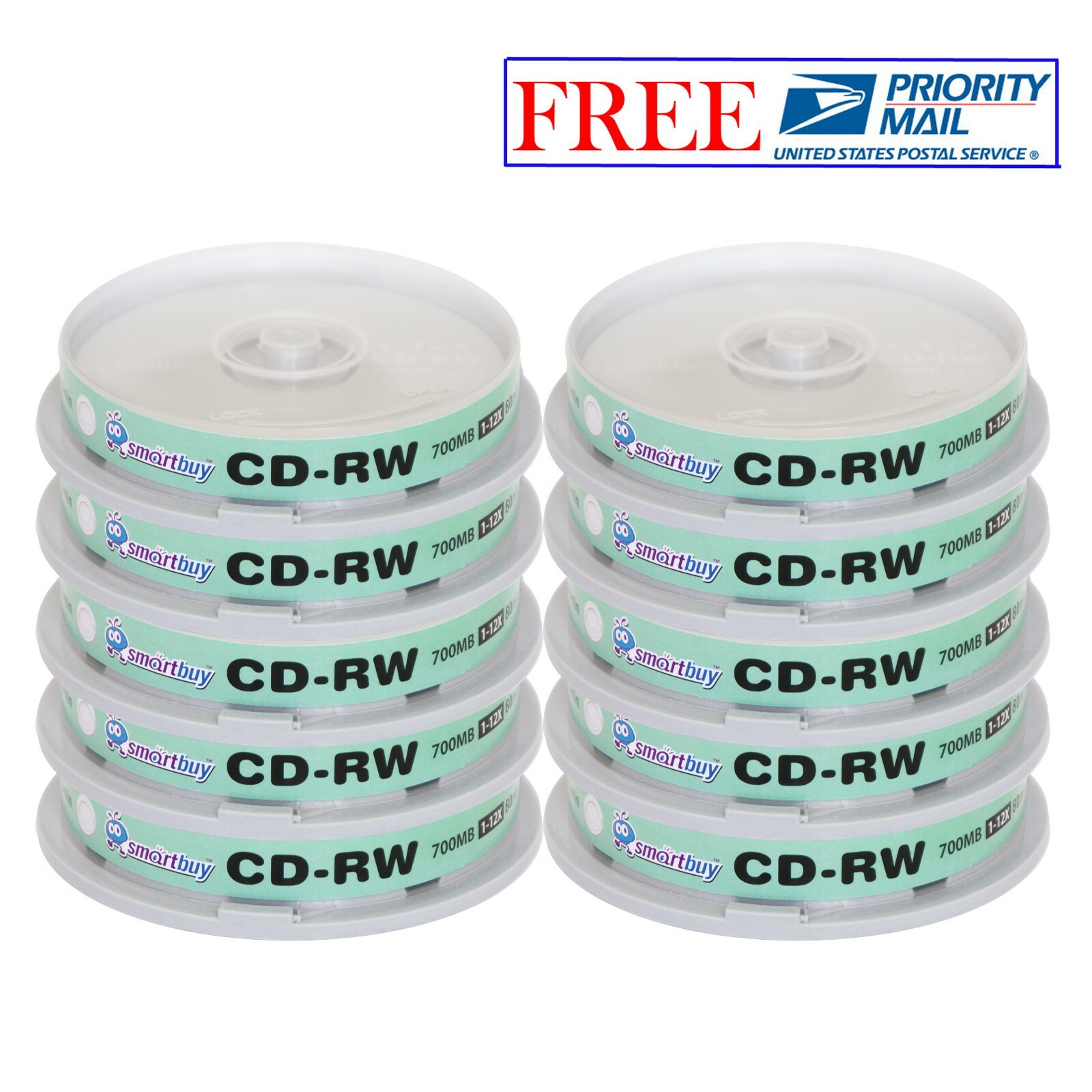 100 Pack Smartbuy CD-RW 1-12X 700MB/80Min High Speed Logo Rewritable Blank Disc