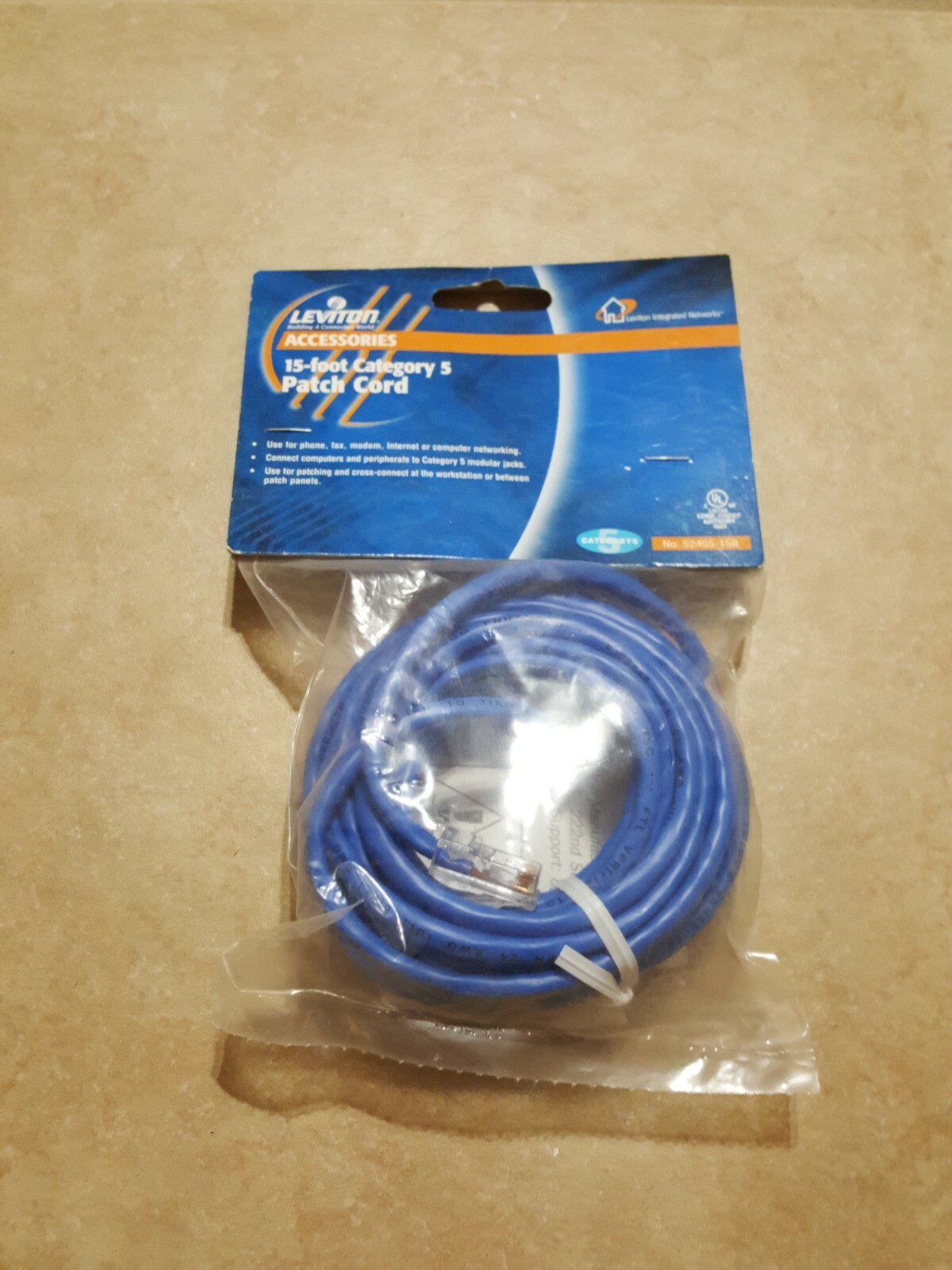 Leviton Blue Cat 5 15 Ft Ethernet Patch Cord Network Cable # 52455-15B New