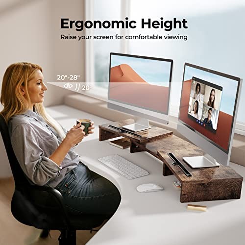 LORYERGO - [Upgraded] Monitor Stand w/ 2 Slots for Phone & Tablet, Dual -