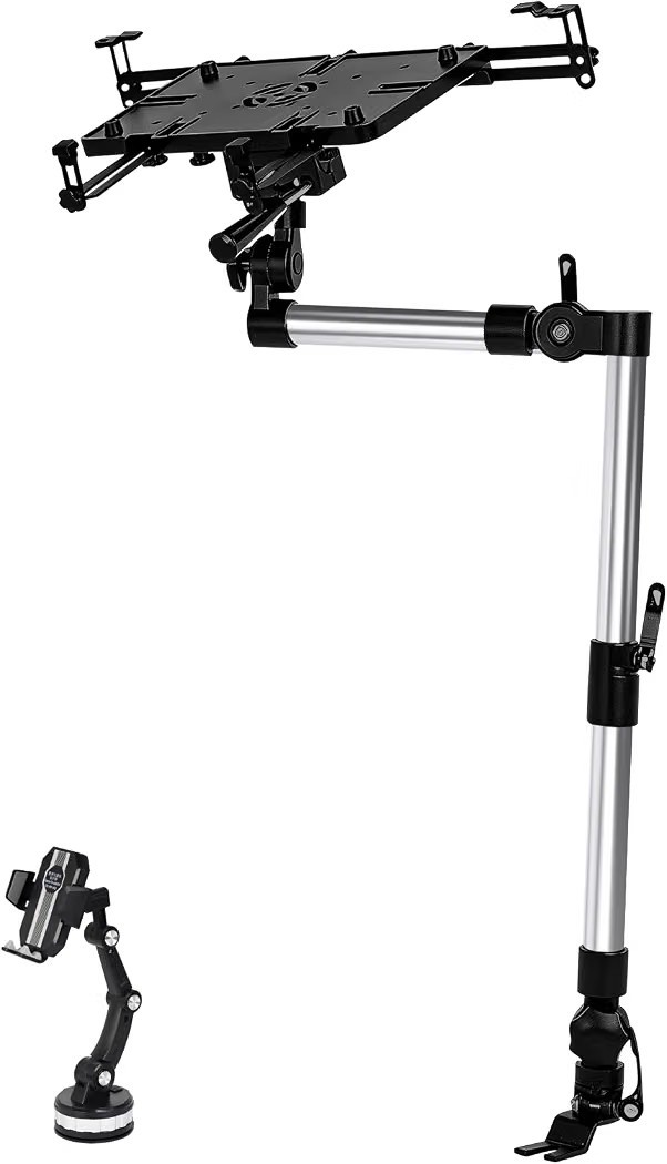 No-Drill Car Truck Laptop Mount 17" Adjustable Heavy Duty Stand + Phone Mount