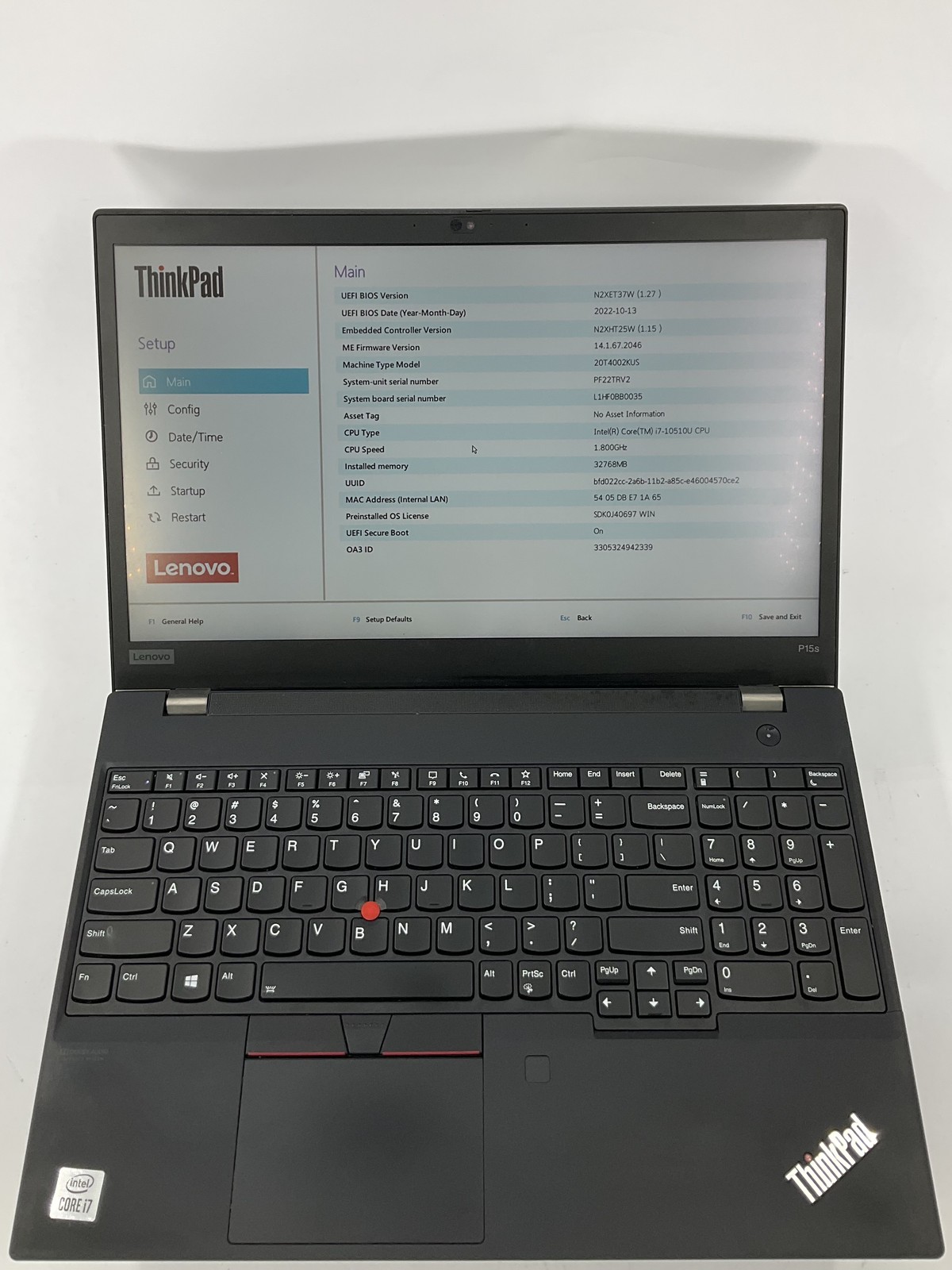 Lenovo ThinkPad P15s Gen 115.6" Touch Core i7-10510U 256GB 32GB B W11P P520