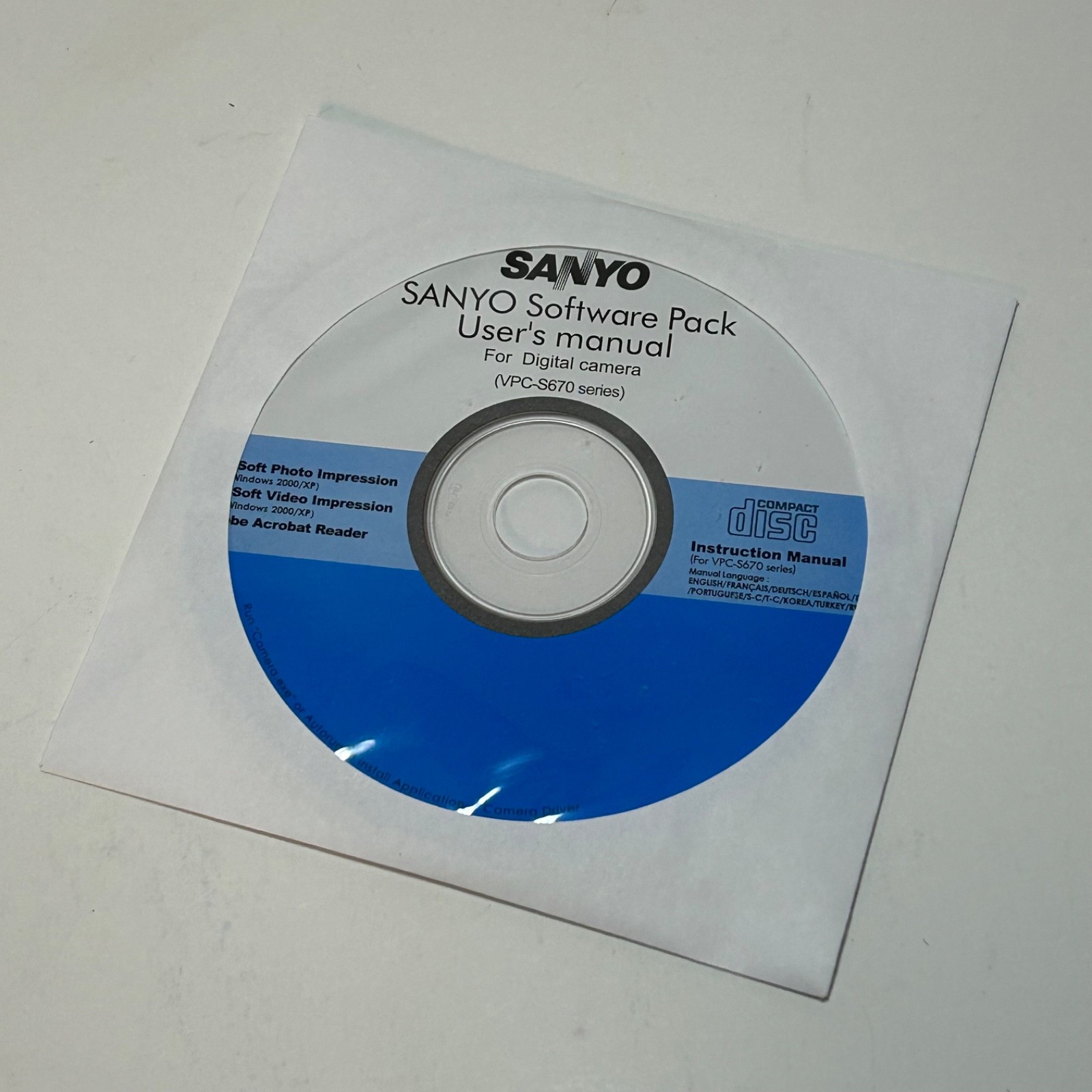 Sanyo Software Pack for VPC-S670 Camera Windows PC CD-ROM