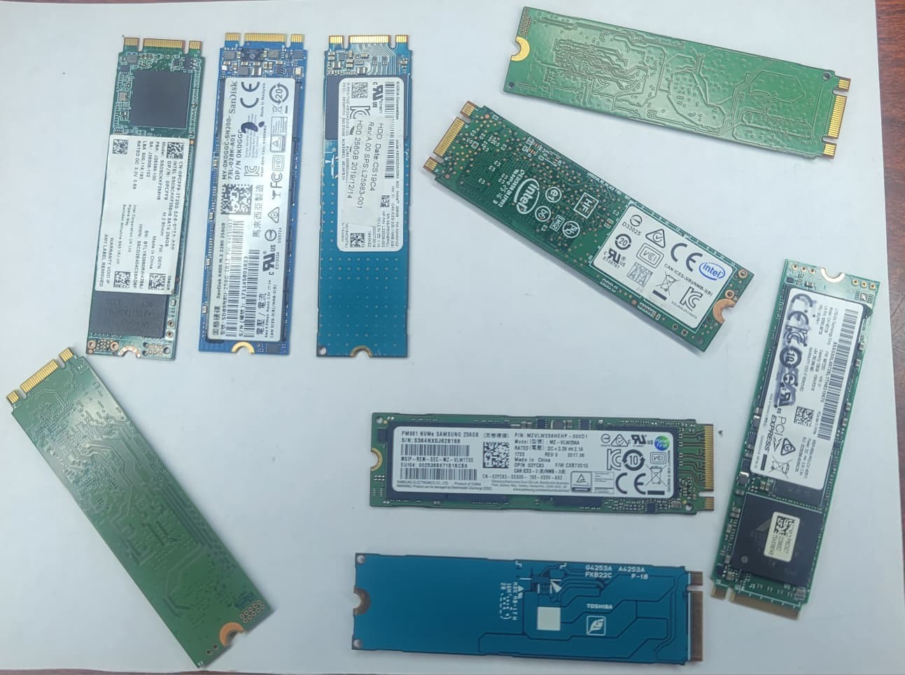 Lot of 9 M.2 SSDs 2x 128GB + 7x 256GB Mixed Brands FOR PARTS / NOT WORKING