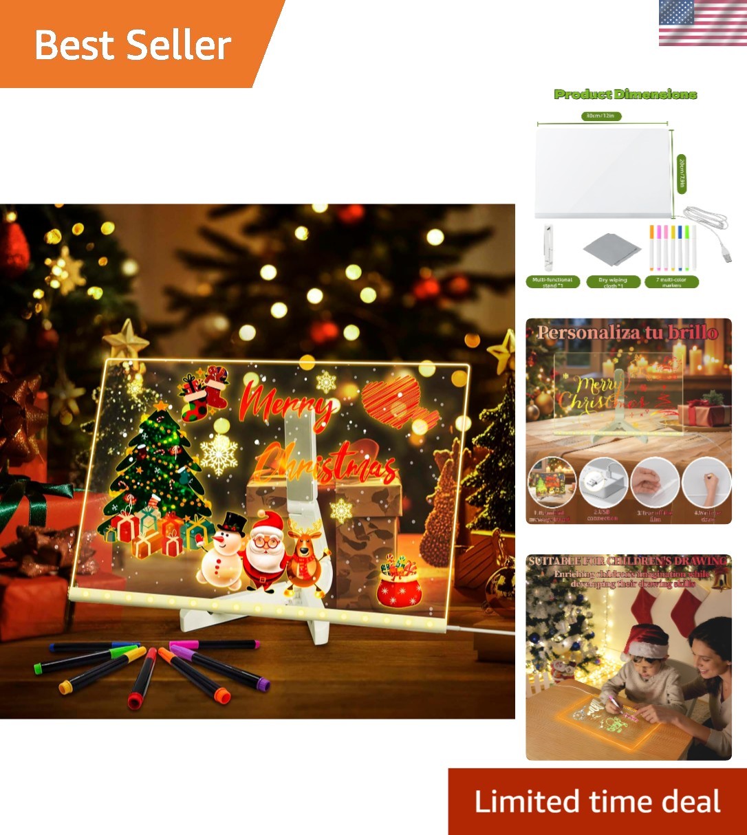 Acrylic LED Dry Erase Board with Adjustable Stand - 11.8x7.9 for Creative Spaces