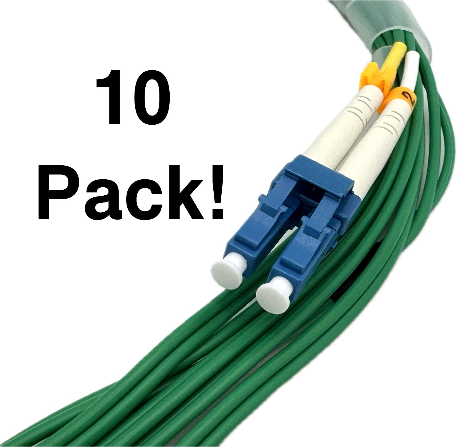 10 Pack Single Mode Fiber Optic Patch Cable 9/125, LC to LC, 3 Meter, Green