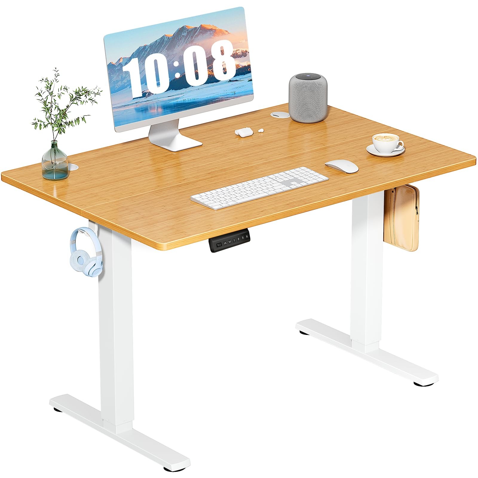 Electric Standing Desk 40 Inch Height Adjustable Memory Presets Oak DUMOS Work