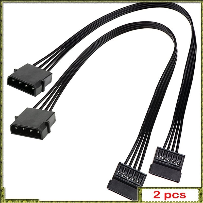 2pcs Molex IDE 4 Pin Male To 15 Pin Female SATA Power Cable UL 1007 18AWG Wires