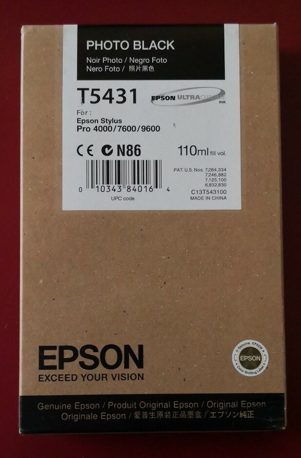 01/2021 NIB Genuine Epson 110ml Ink T5431 Photo Black Stylus Pro 4000/7600/9600