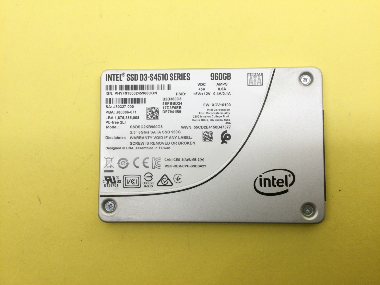 Intel D3-S4510 Series 960GB SATA 6Gb/s 2.5" SATA III SSD SSDSC2KB960G8