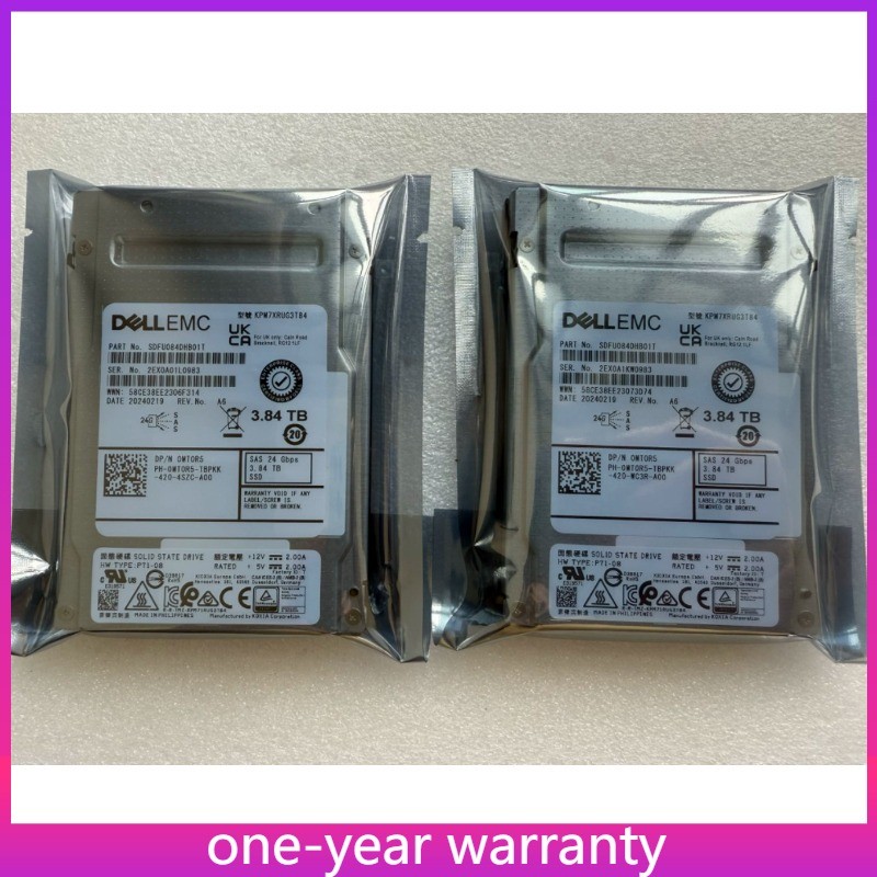 Dell EMC 3.84TB SAS 24G RI SFF 2.5" SSD Kioxia PM7-R KPM7XRUG3T84 0MT0R5 MT0R5