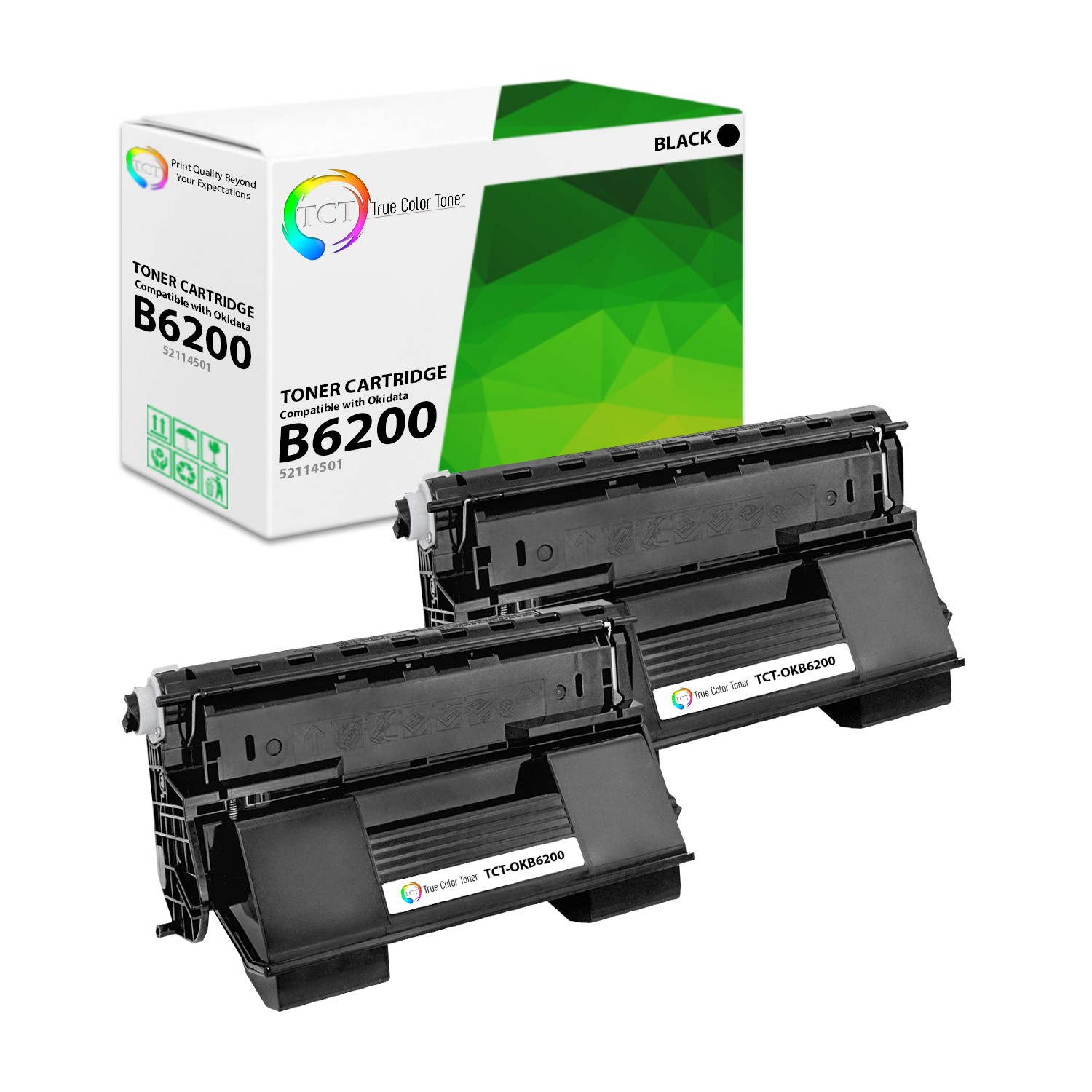 TCT 2PK OKI 52114501 Black Toner Cartridge set For Okidata B6200 B6250 B6300