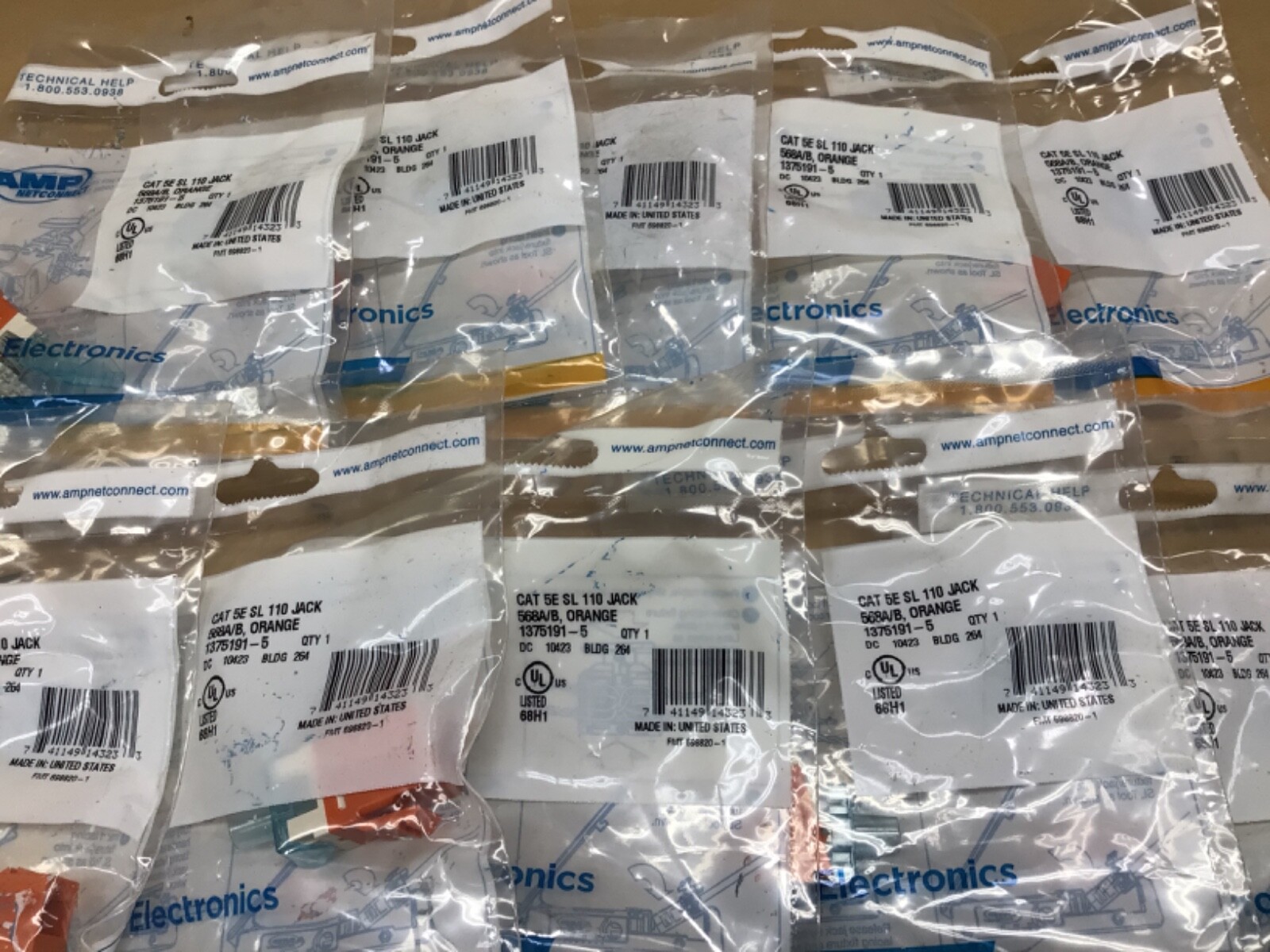 AMP Netconnect Cat-5E SL 110 Jack 568A/B Orange (Lot of 10) #4090K23IAC