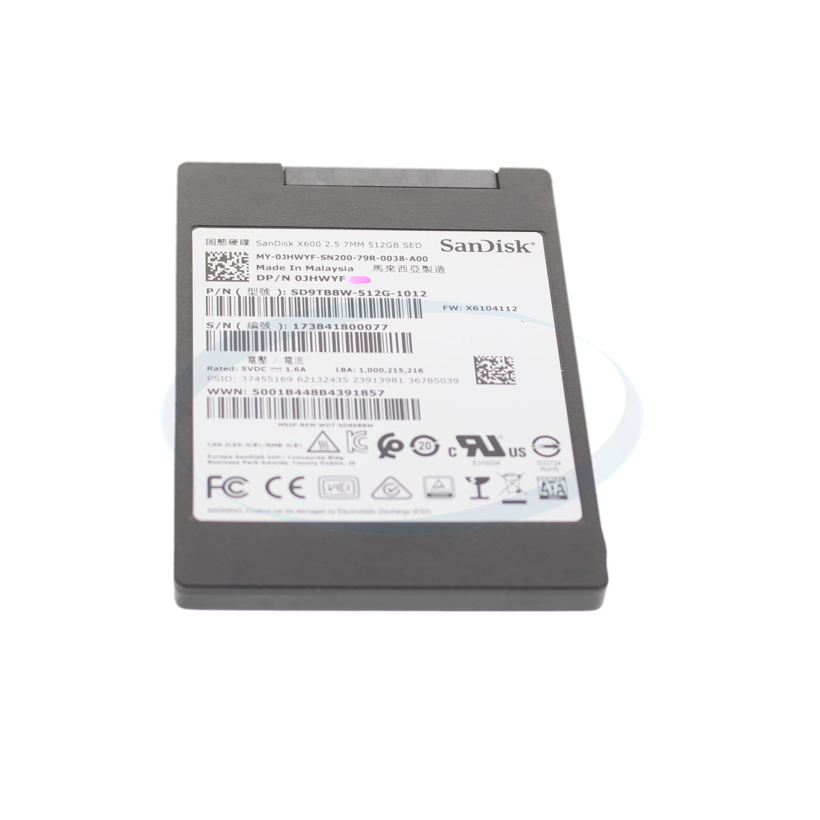 Dell JHWYF Sandisk X600 512GB SATA 6Gbp 2.5'' Solid State Drive