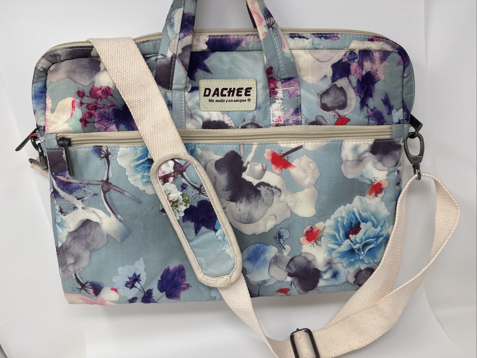 Dachee Blue Flower Pattern Laptop Bag