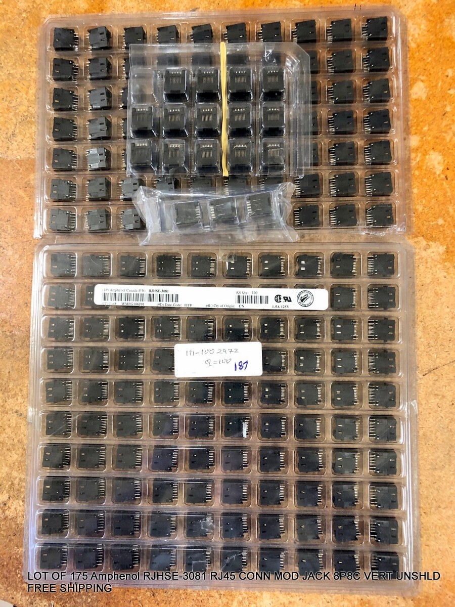 LOT OF 175 Amphenol RJHSE-3081 RJ45 CONN MOD JACK 8P8C VERT UNSHLD 