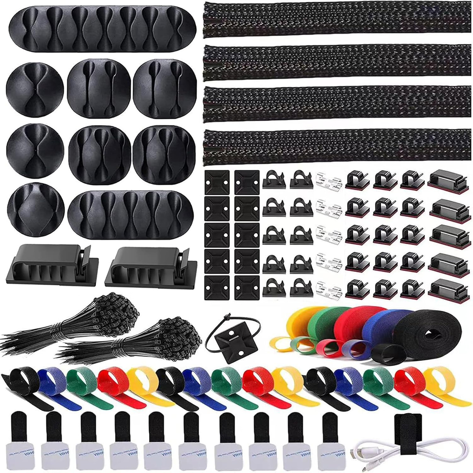 Cable Management Kit 300pcs Organizer Includes Cable Ties Clips Holder Mounts
