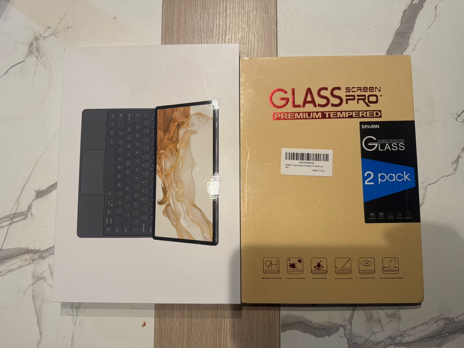 Samsung Galaxy Tab 12.4 Keyboard Case Trackpad + SPARIN Glass 2-Pack NEW
