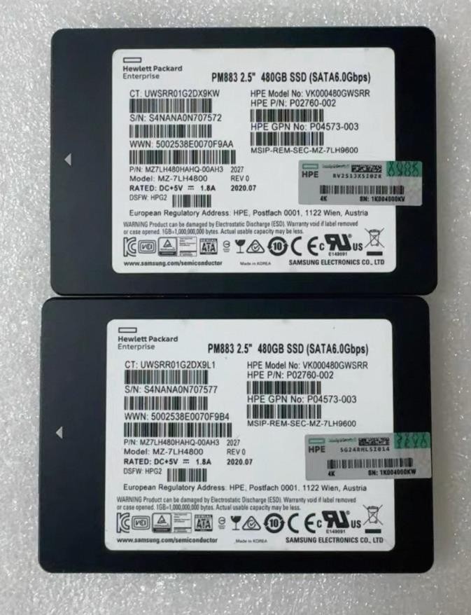 Samsung HPE PM883 480GB SSD 2.5" SATA 6Gbps MZ-7LH4800 MZ7LH480HAHQ-00AH3