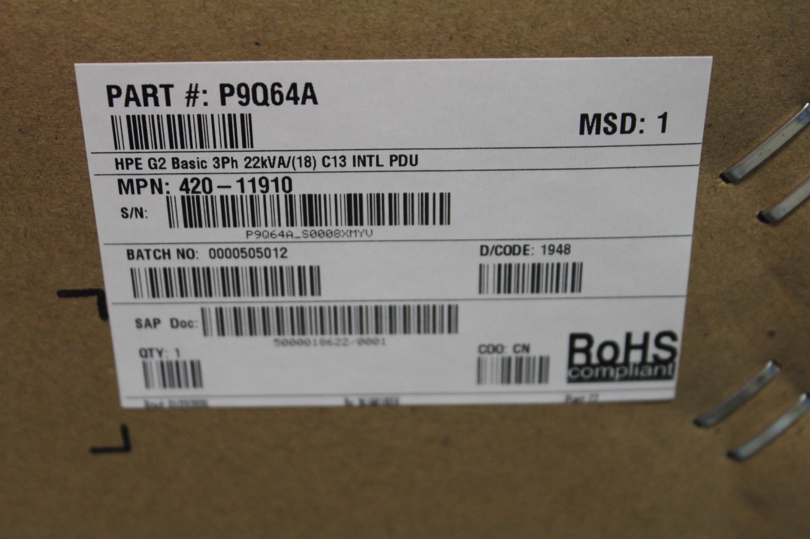 HPE (P9Q64A) HPE G2 Basic 3Ph 22kVA/(18) C13 INTL PDU