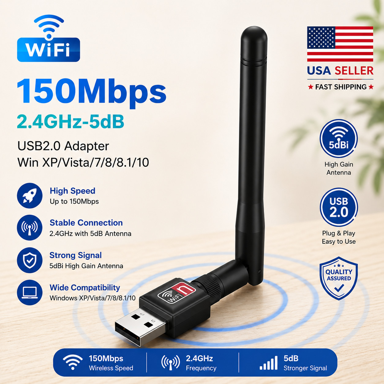 USB WiFi Adapter 150Mbps 2.4GHz Wireless Network Card USB 2.0 Dongle 802.11n/g/b