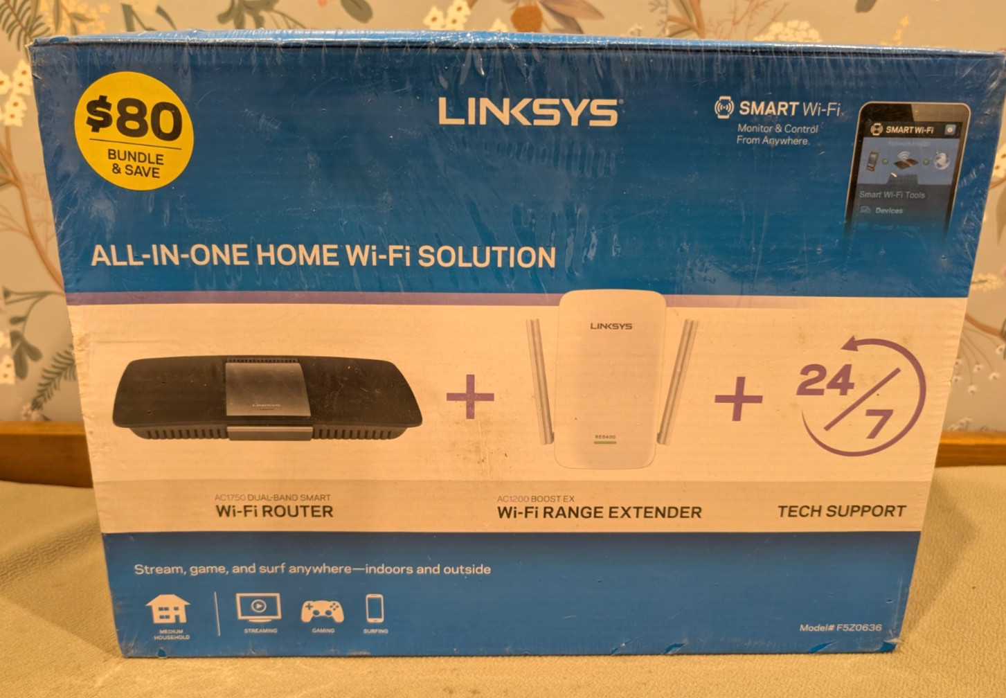 Linksys AC1750 Smart Wi-Fi Router + AC1200 Range Extender Bundle F5Z0636, NEW