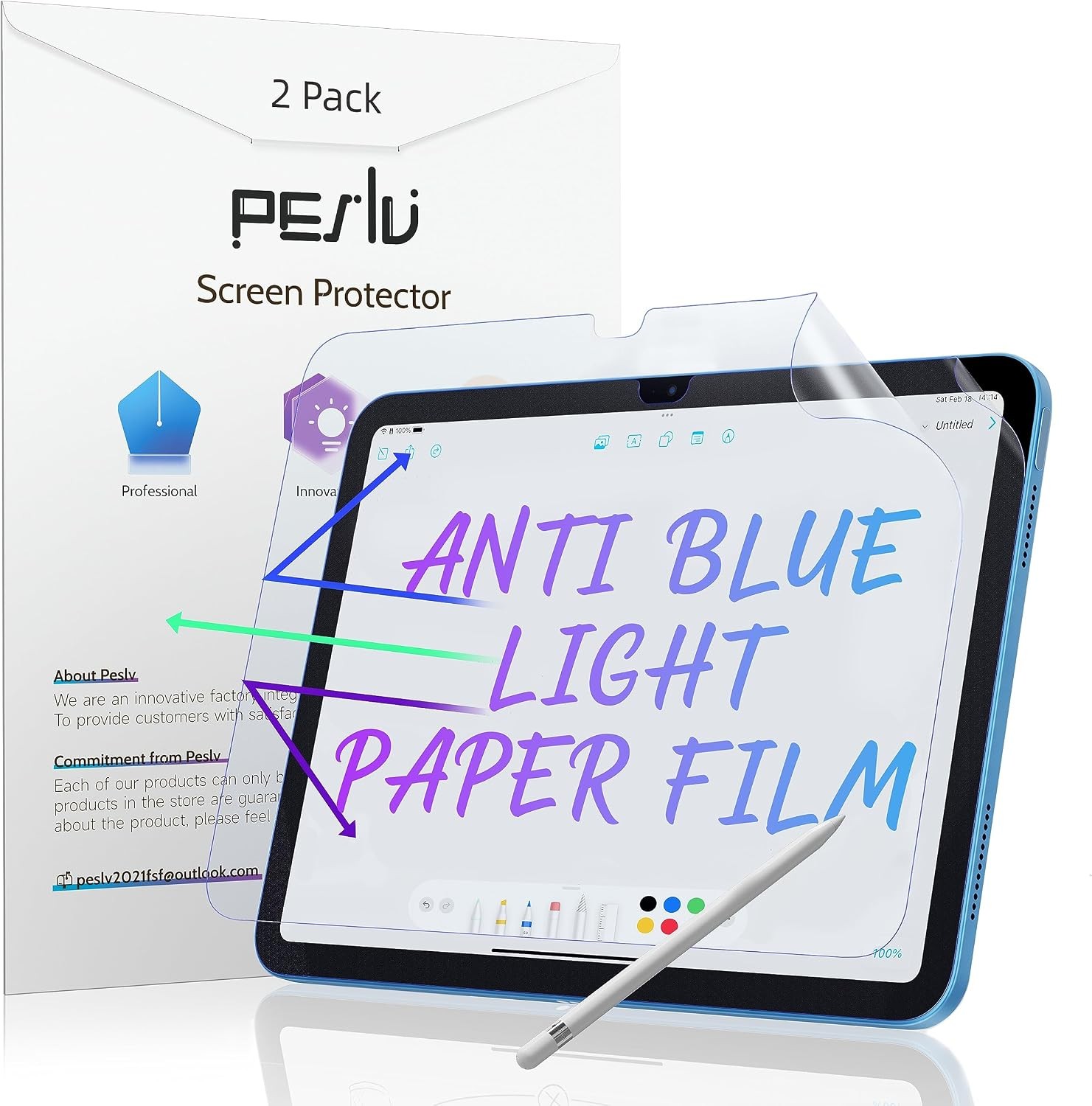 2 Pack Anti Blue Light Paper Film for iPad 10th/11th, Matte Anti Glare PET