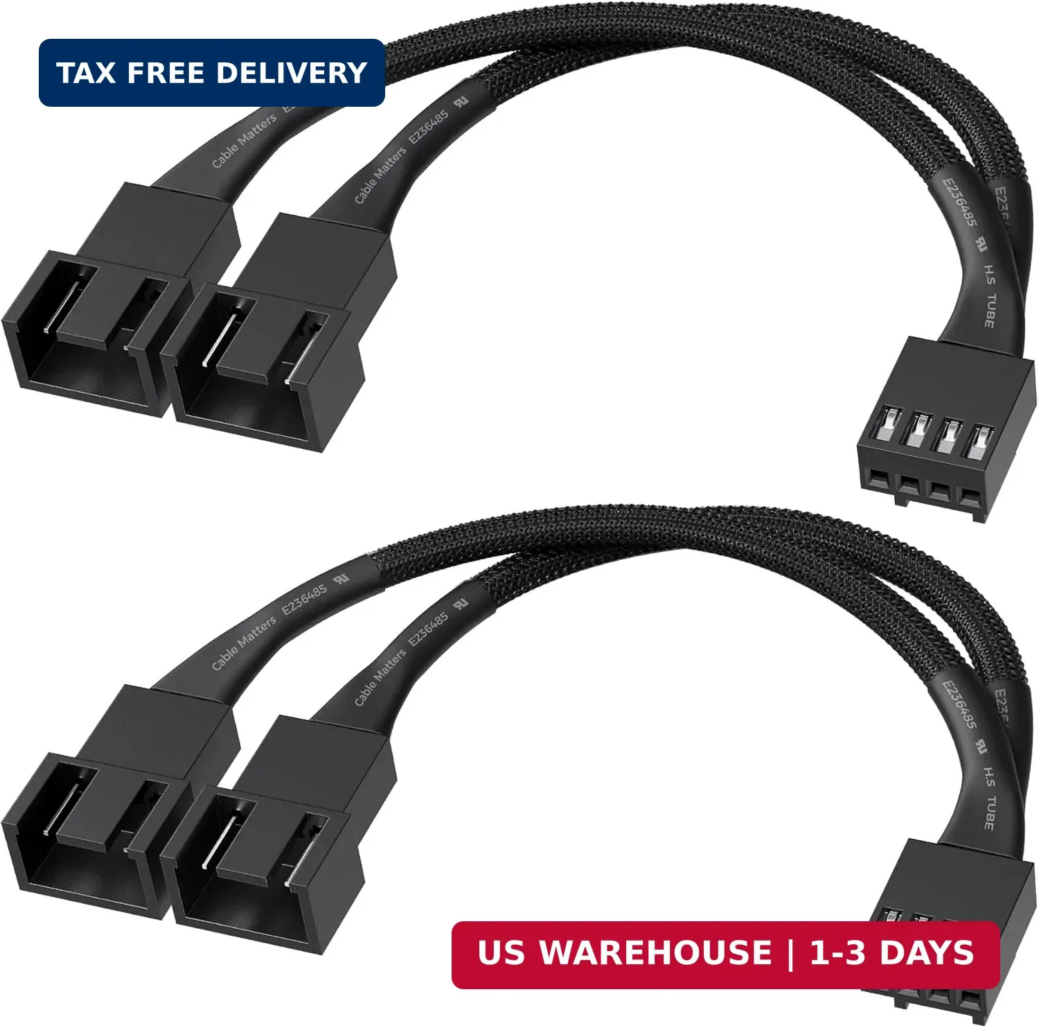 2-Pack 2 Way 4-Pin PWM Fan Splitter Cable, 4 inches