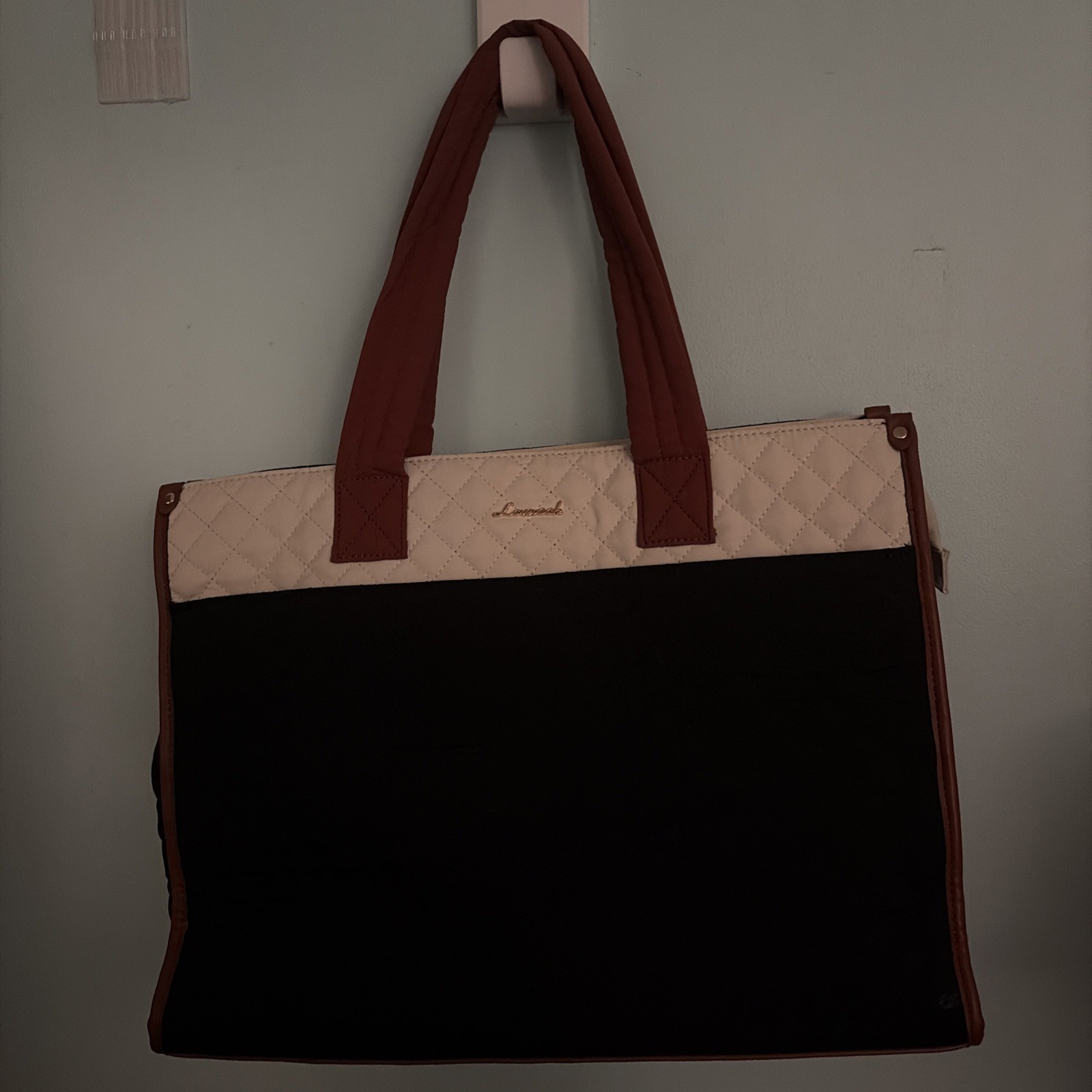 LOVEVOOK Laptop Bag 17 inch, Black and White Diamond Quilted Tote With Clutch