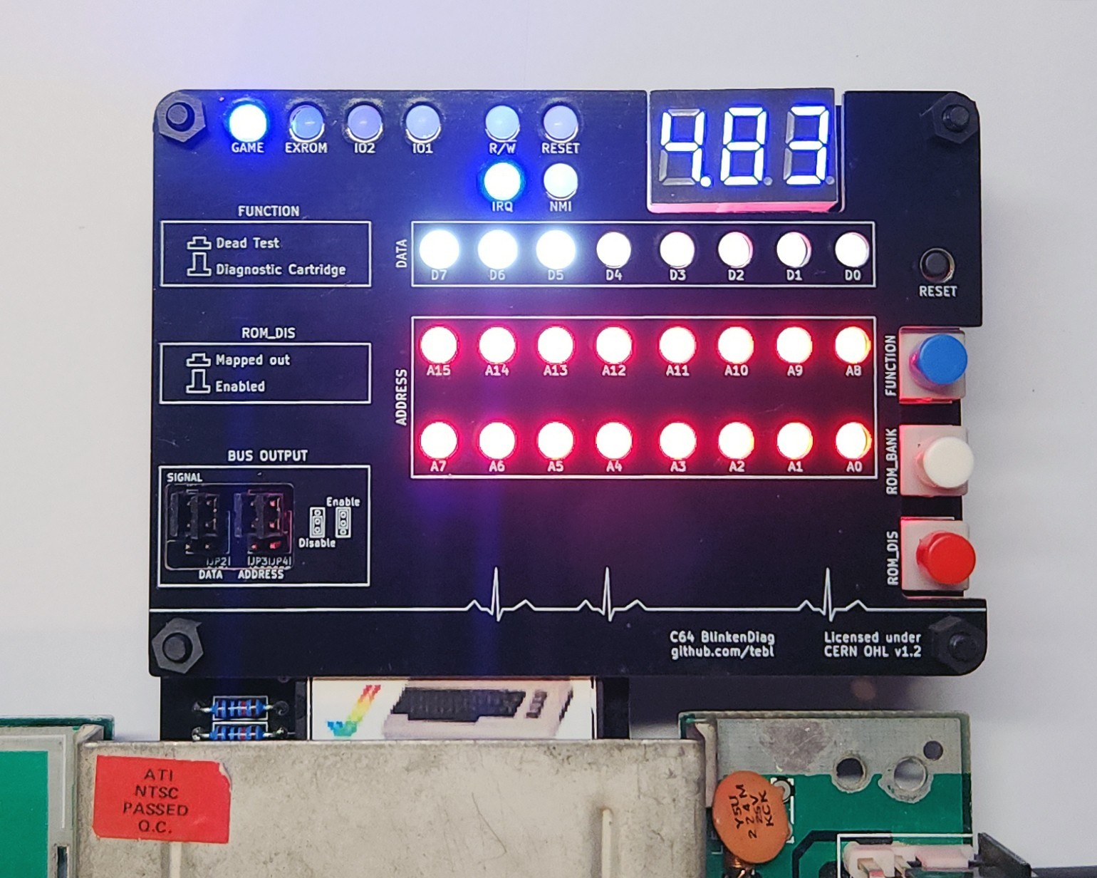 Commodore C64/C128 BlinkenDiag Ready Build 4in1 Diagnostic Red/White/Blue Colors
