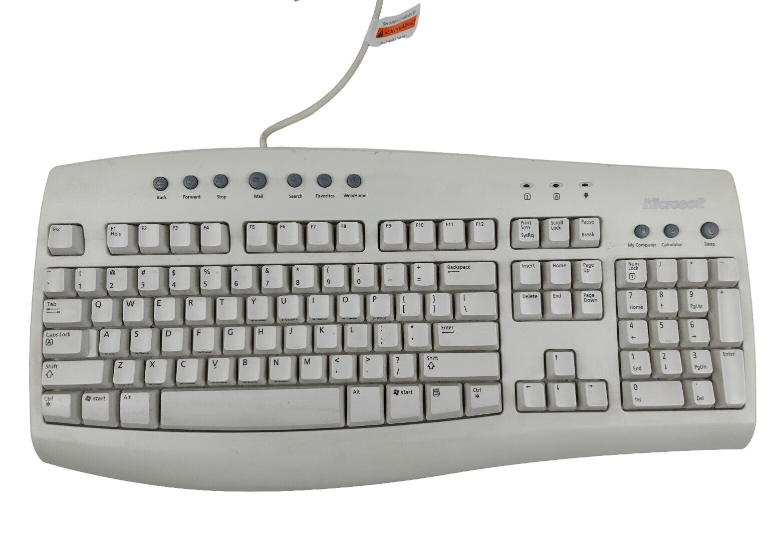 Microsoft Vintage PS/2 Wired Keyboard Multimedia Keys X08-01062 White Beige