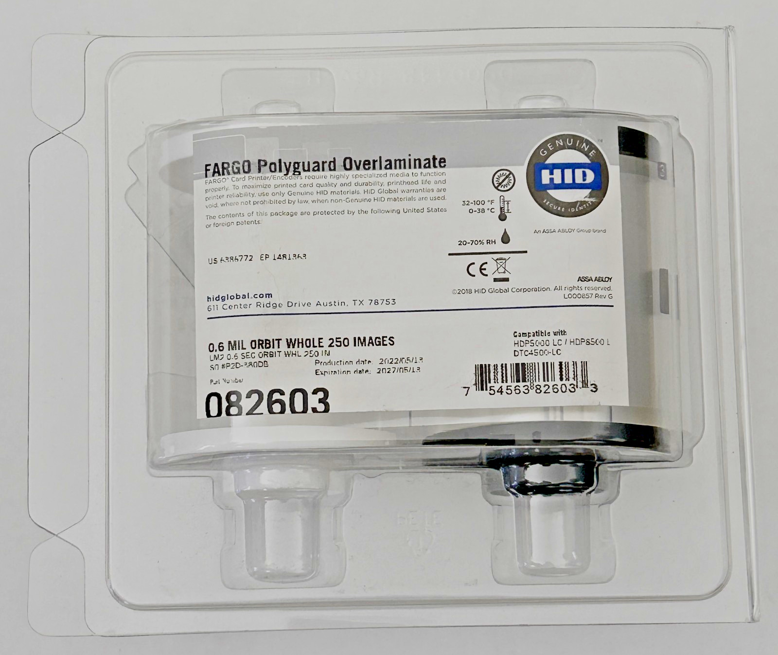 HID Fargo 82603 0.6 mil Holographic Overlaminate For DTC/HDP - 250 Prints
