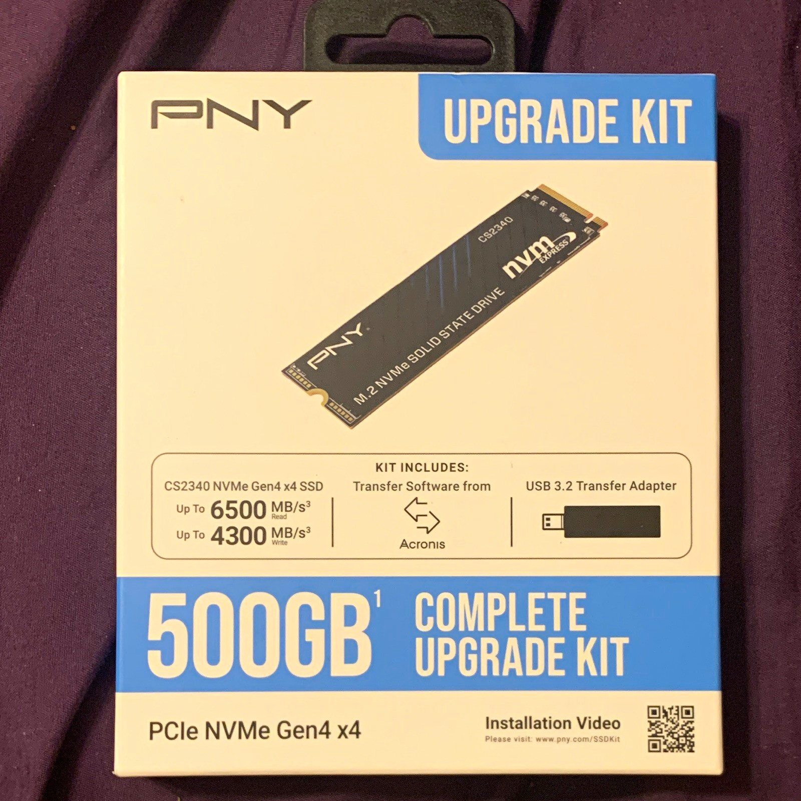 PNY CS2340 500GB M.2 2280 PCIe NVMe Gen4 SSD Kit USB 3.2+Acronis