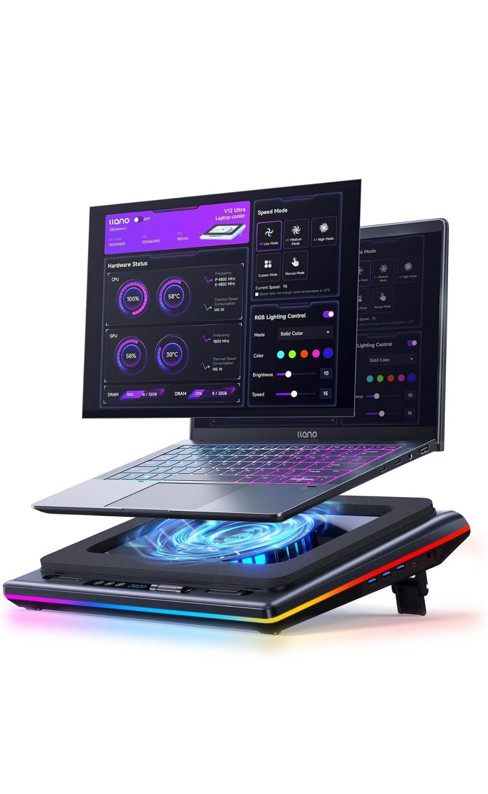 Llano V12 Ultra Laptop Cooling Pad with Smart Software Control Laptop Fan