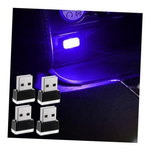 Augeny 4 PCS USB LED Car Interior Atmosphere Lamp, Plug-in USB Decor Night Blue