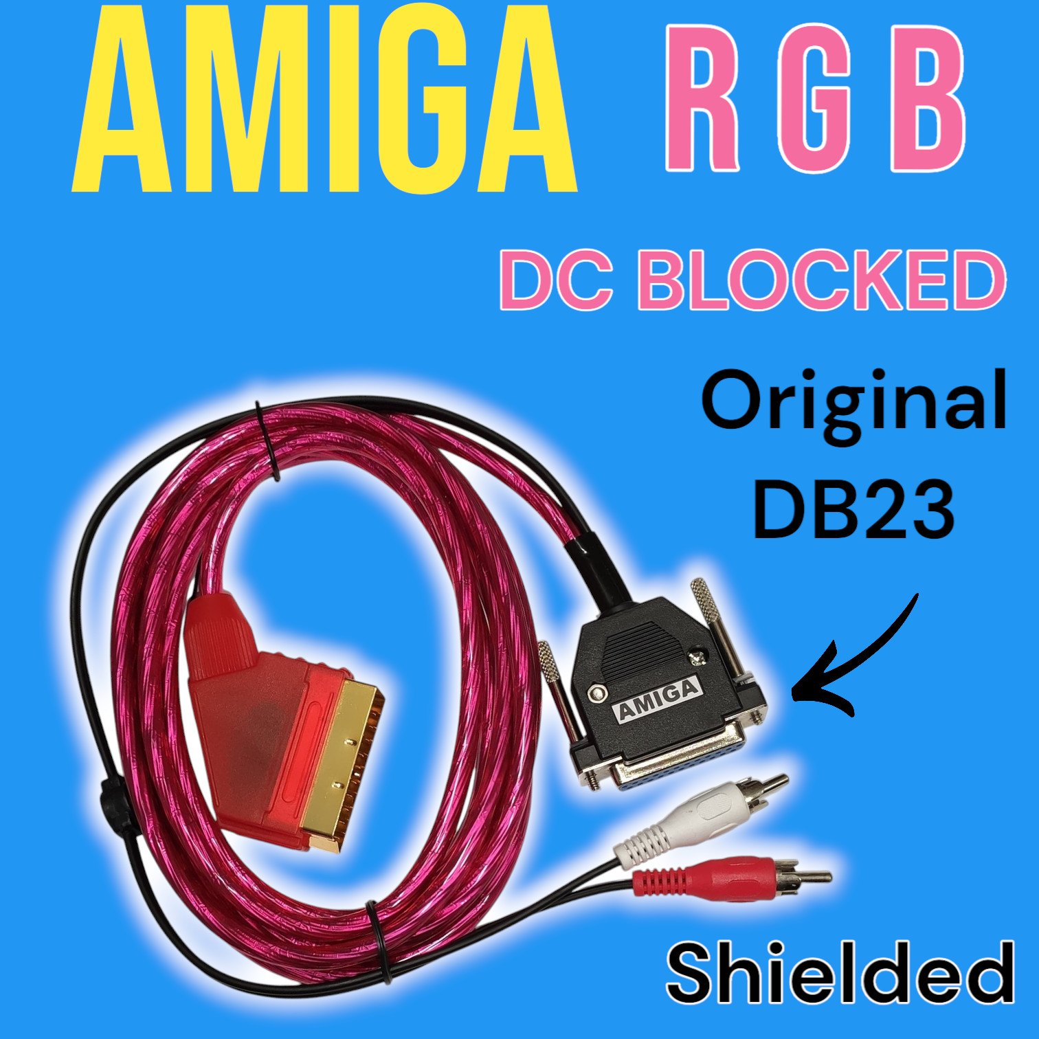 High Quality Amiga SCART RGB TV Cable 2.5m Audio RCA RCA, Genuine DB23