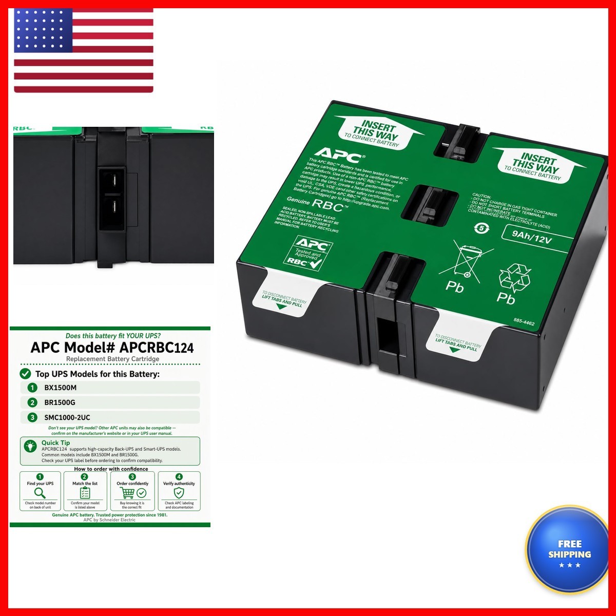 APC APCRBC124 UPS Replacement Battery for BX1500M, SMC1000-2UC