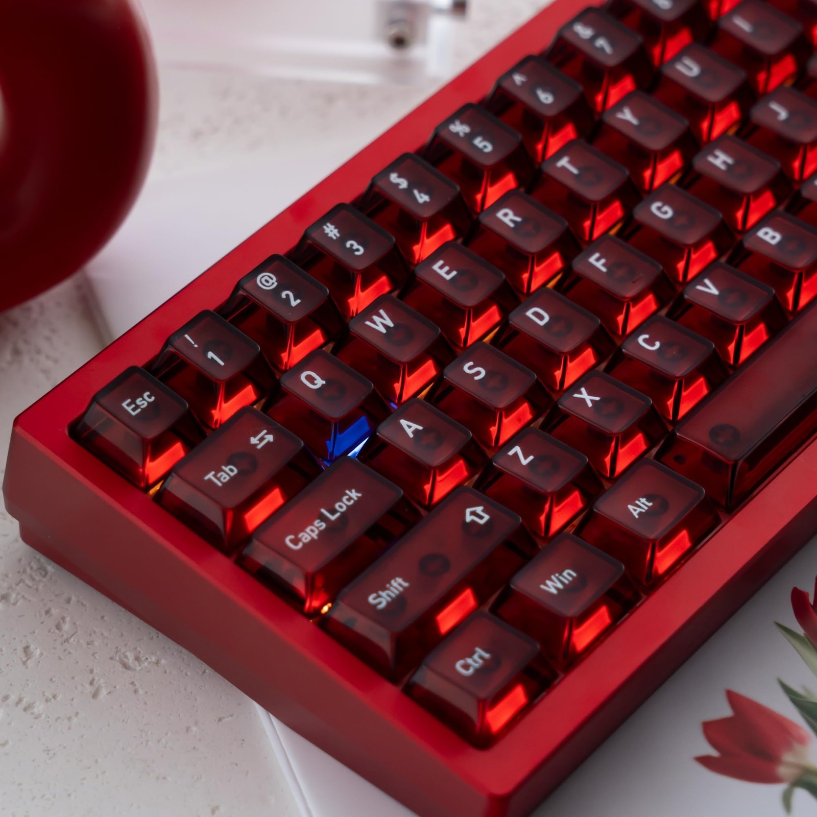 Red Frosted Translucent Keycaps Set Crystal Clear 115 Keys Cherry Profile