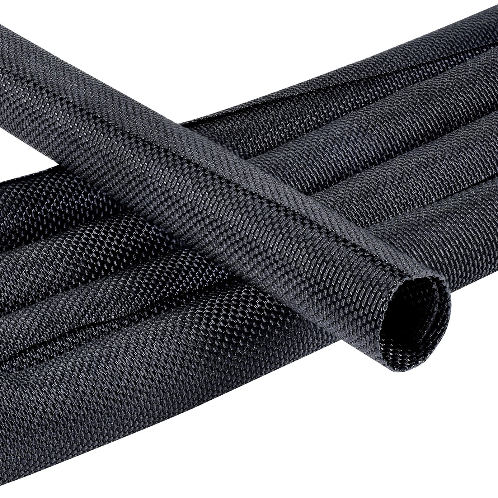 12FT Black Split Braided Cable Management Sleeves - 1/2 Inch Organizer Wraps