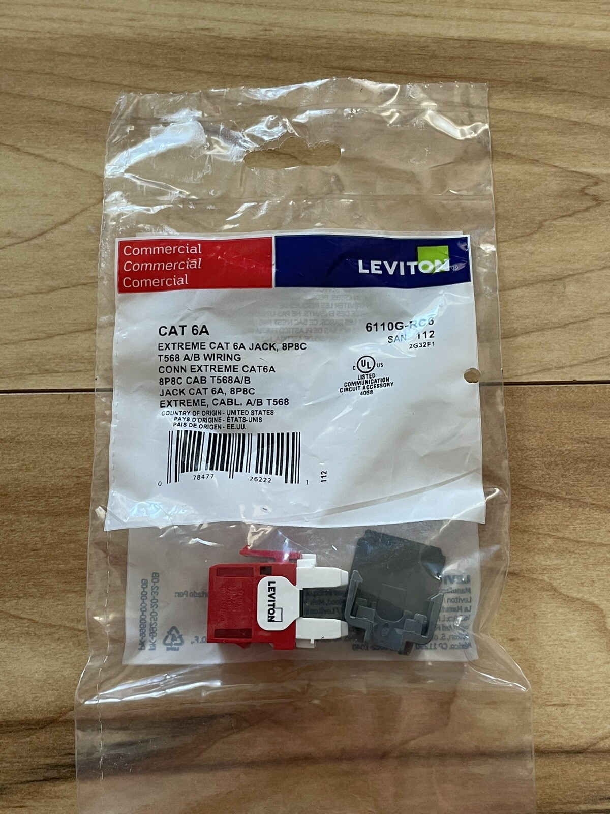 Leviton 6110G-RC6 Extreme CAT 6A UTP Jack, Crimson