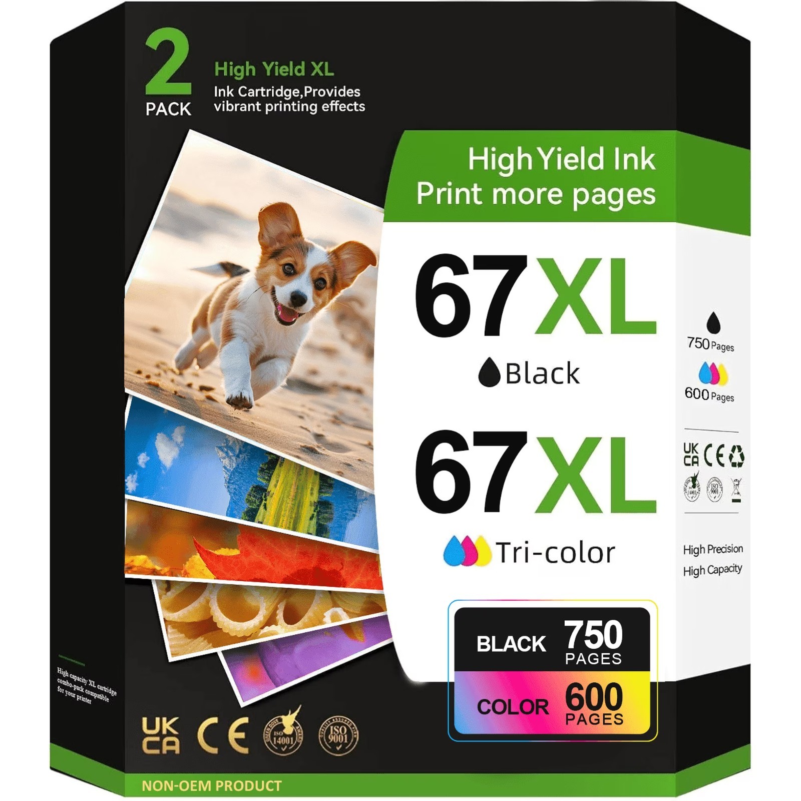 67xl 67 Ink Cartridge 2 Pack Compatible for HP Deskjet 2742e 2752e 2755e (Black,