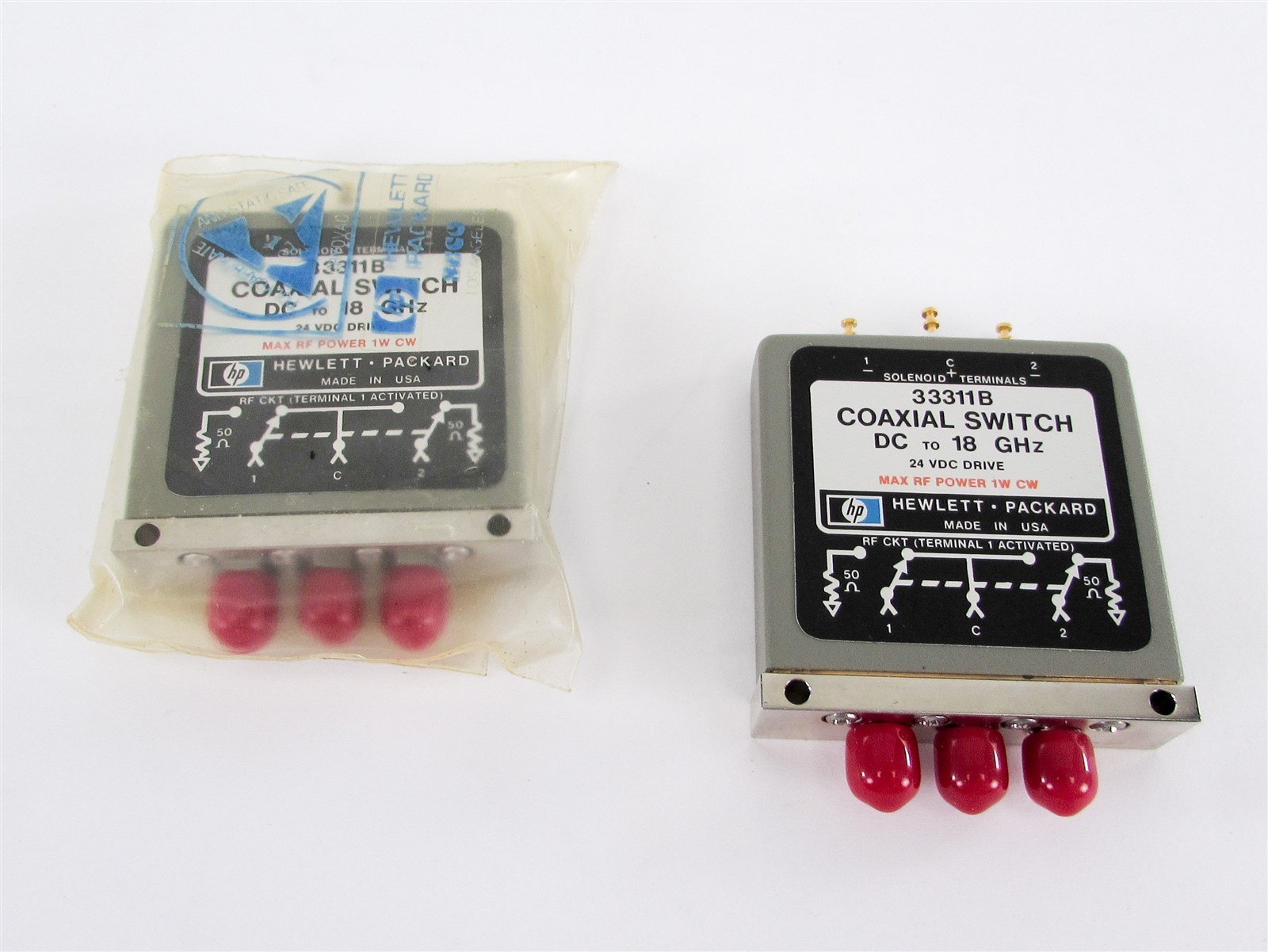 NOS Lot of (2) HP Hewlett Packard / Agilent 33311B Coaxial Switches 24VDC 18GHz