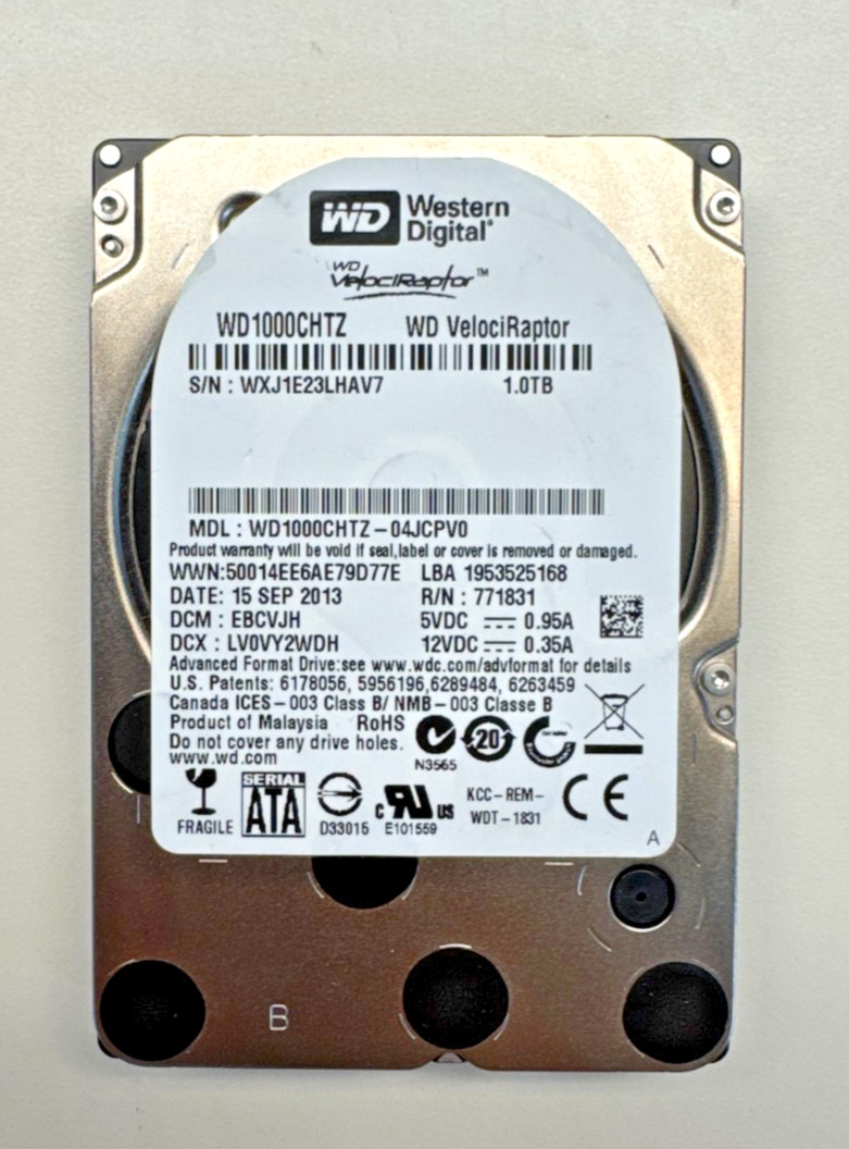 WD Western Digital Velociraptor 1TB 10KRPM 2.5" SATA 6Gb Hard Drive (WD1000CHTZ)