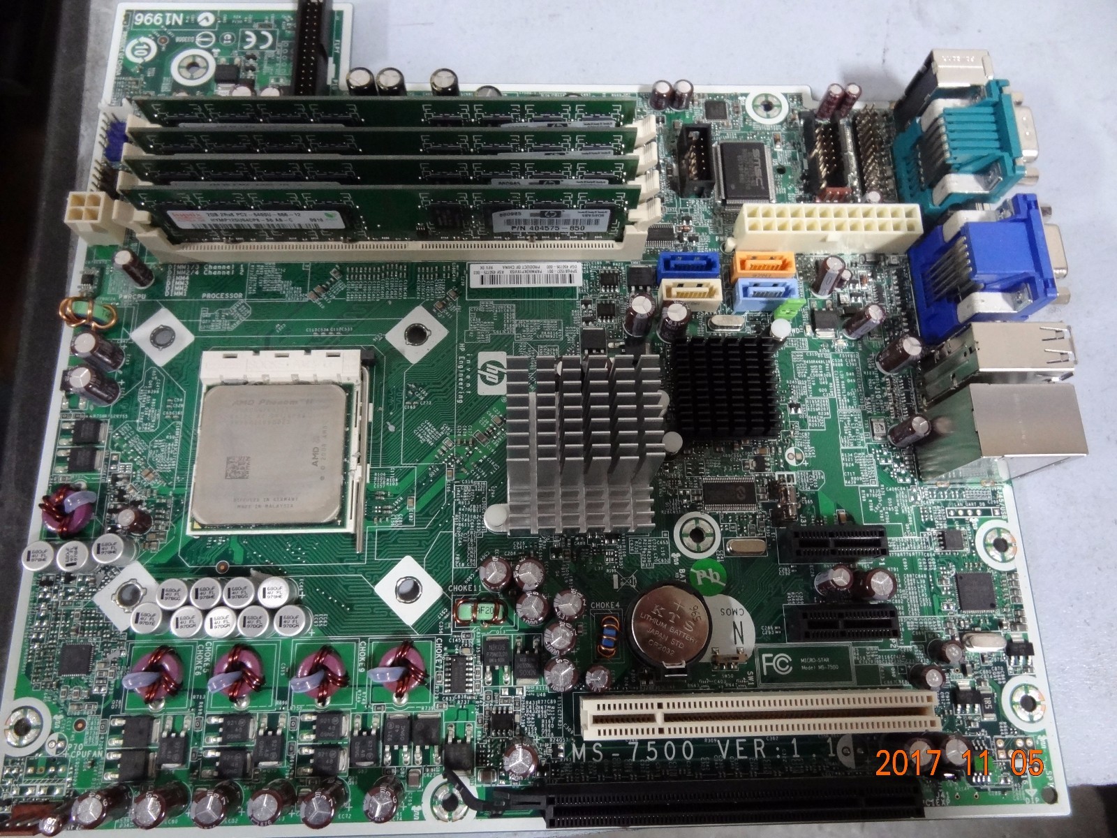 HP MS-7500 Ver: 1.1 Motherboard T22669 W/ 8GB Mem+ CPU *T8