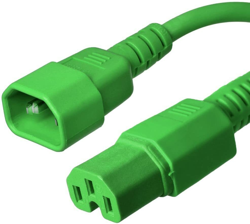 5 PACK LOT 1ft IEC C14 - C15 Green Power Cord 14AWG 15A/1875W 100-250V 0.3M