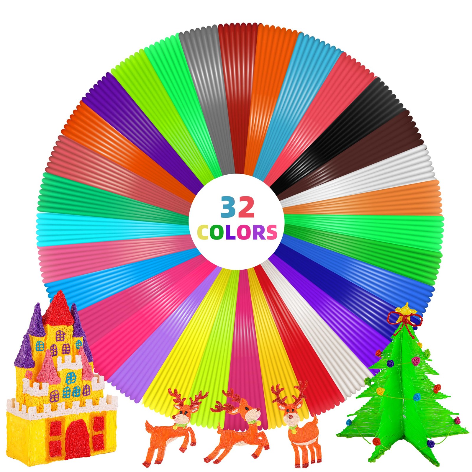 3D Pen Filament Refills 32 Colors 320ft Each Color 10 feet 1.75mm PLA 3D Pen ...