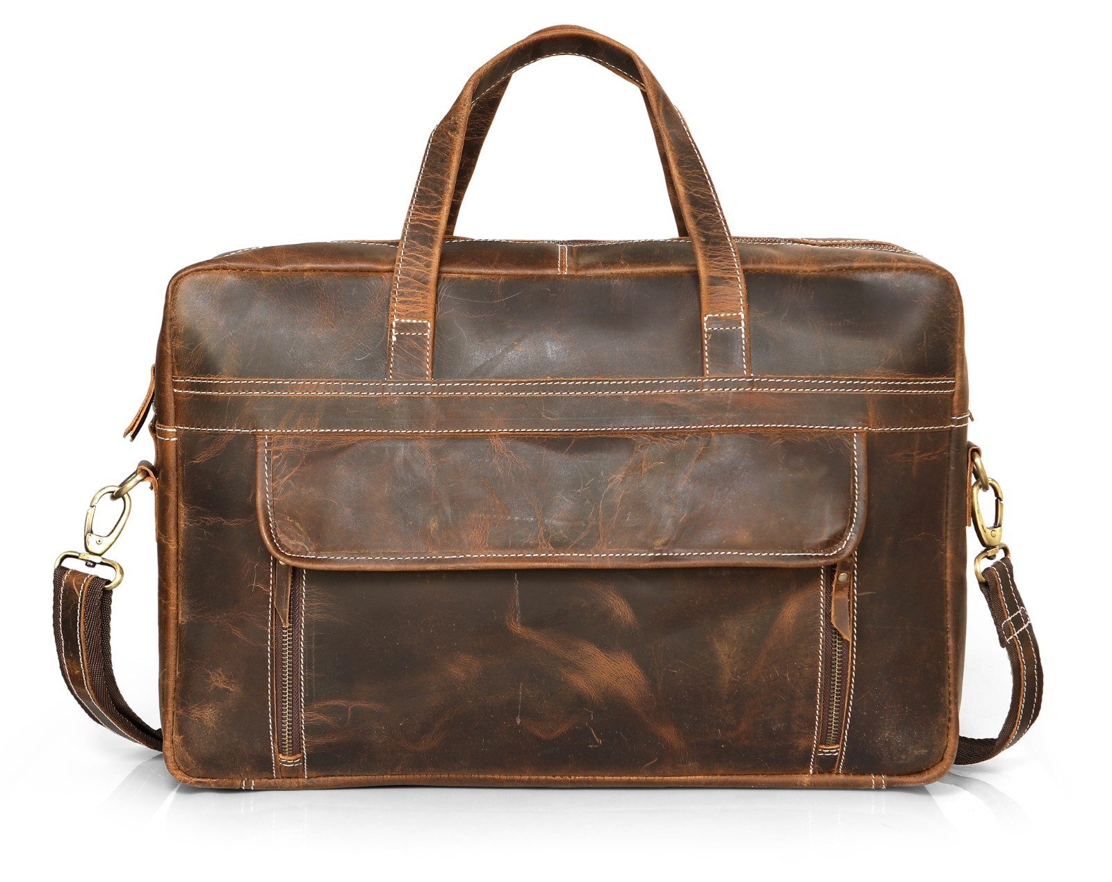 Vintage Genuine Brown Leather Messenger Bag Men Laptop Briefcase Office Satchel