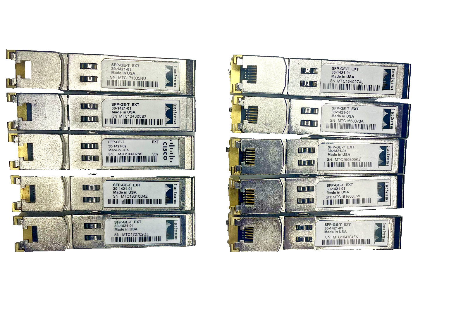 Lot of 10 GENUINE Cisco SFP-GE-T EXT 1000BASE-T RJ45 SFP Transceiver