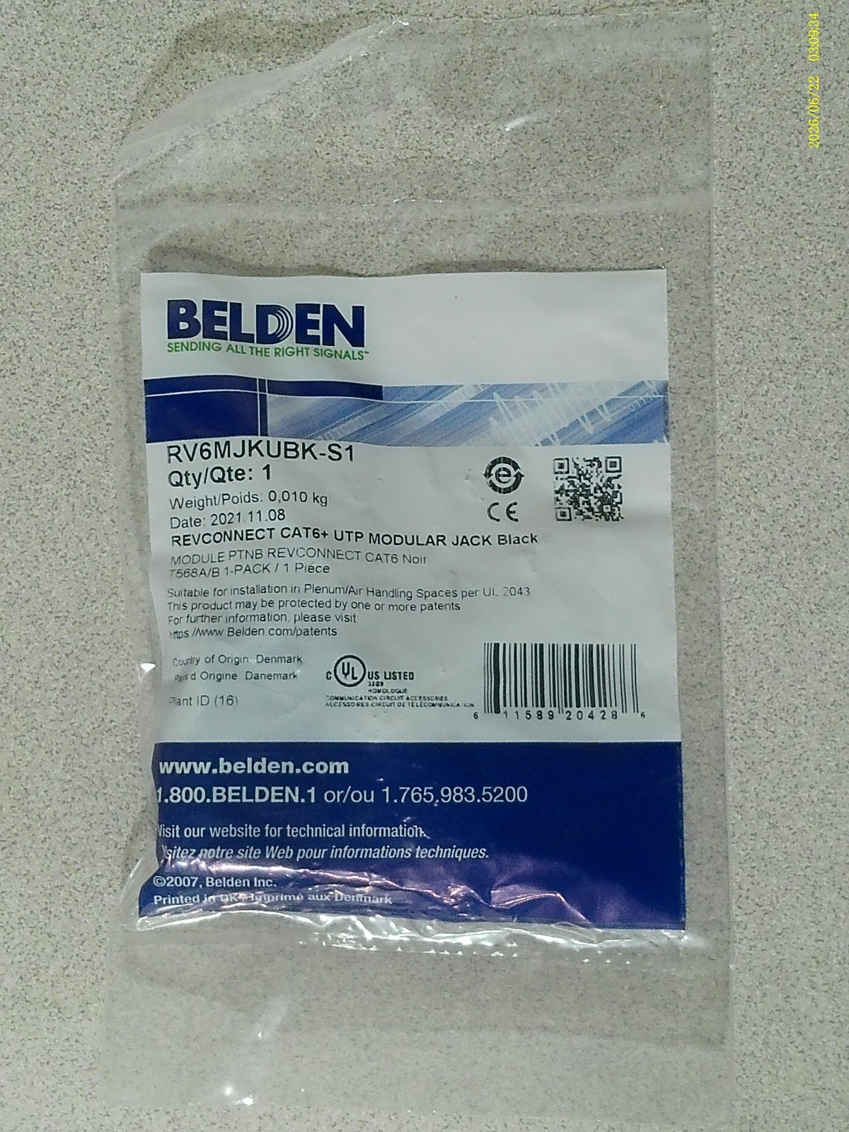 Belden RV6MJKUBK-S1 REVConnect CAT6+ UTP T568 A/B Black Modular Jack