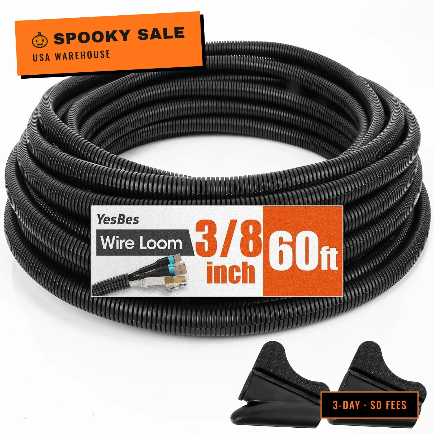 60 FT Wire Loom 3/8 Inch, Split Wire Loom Tubing Wire Conduit, Wire Protector Tu